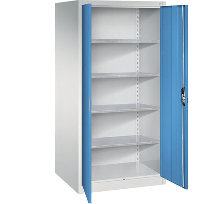Workshop double door cupboard, HxWxD 1950 x 930 x 800 mm, light grey / light blue.