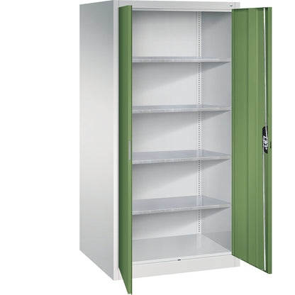 Workshop double door cupboard, HxWxD 1950 x 930 x 800 mm, light grey / reseda green.
