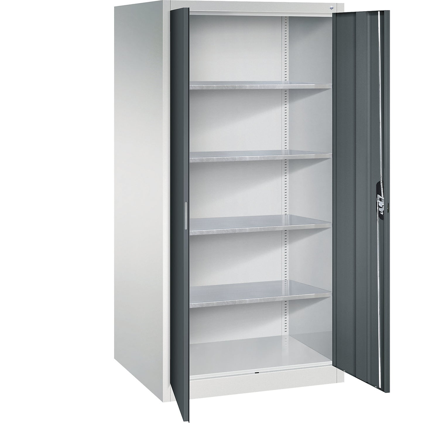 Workshop double door cupboard, HxWxD 1950 x 930 x 400 mm, light grey / charcoal.