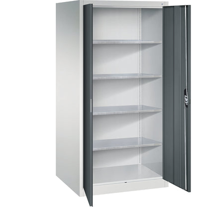 Workshop double door cupboard, HxWxD 1950 x 930 x 400 mm, light grey / charcoal.