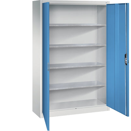 Workshop double door cupboard, HxWxD 1950 x 1200 x 400 mm, light grey / light blue.