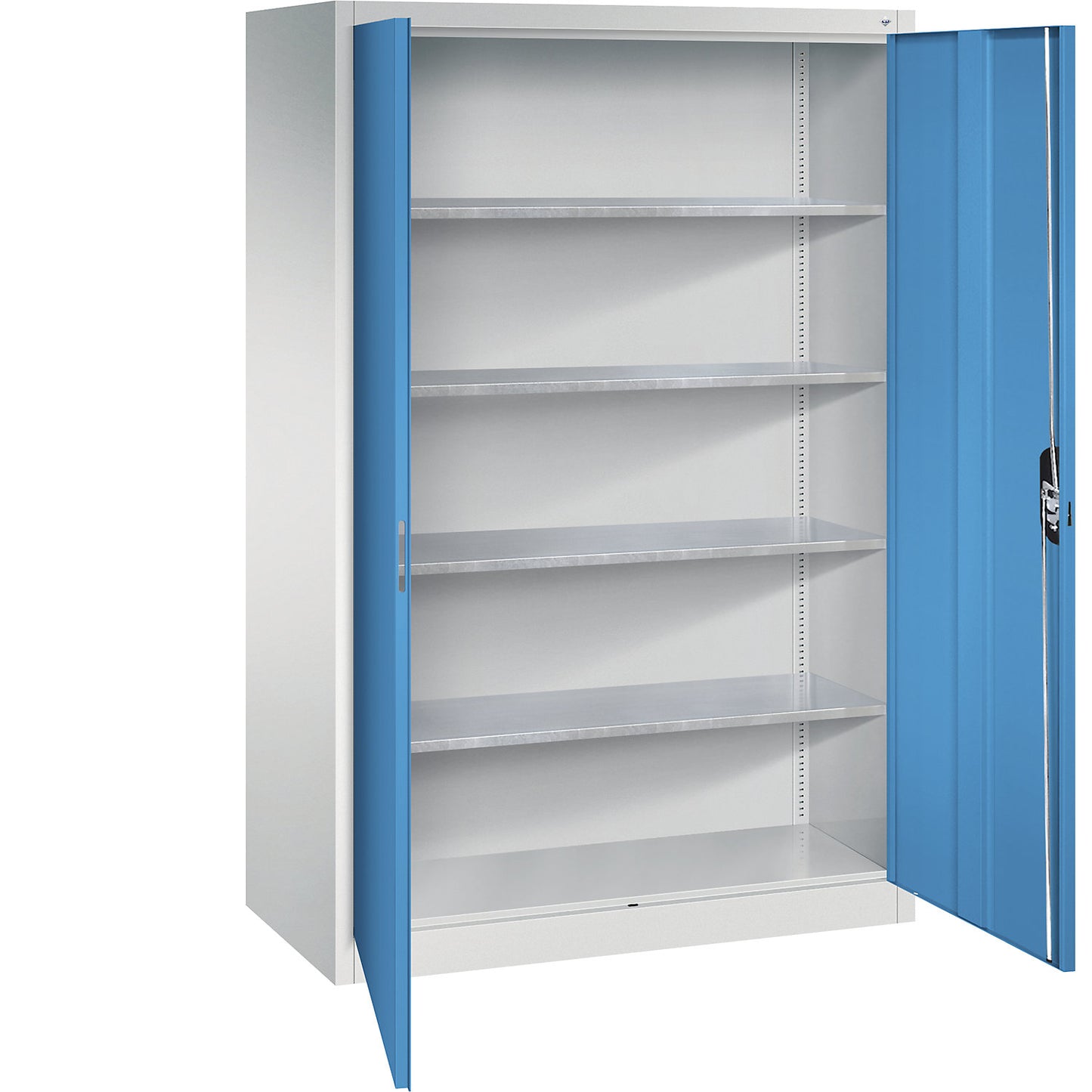 Workshop double door cupboard, HxWxD 1950 x 1200 x 600 mm, light grey / light blue.