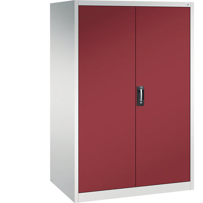 Workshop double door cupboard, HxWxD 1950 x 1200 x 800 mm, light grey / ruby red.