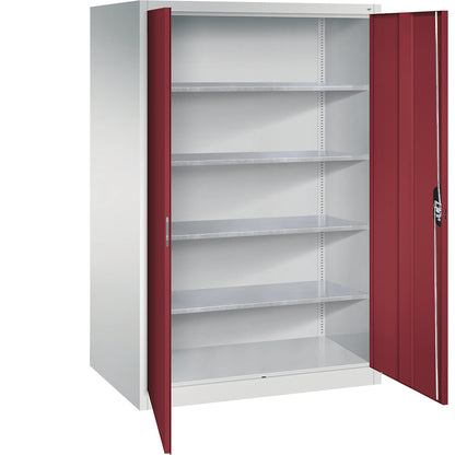 Workshop double door cupboard, HxWxD 1950 x 1200 x 800 mm, light grey / ruby red.