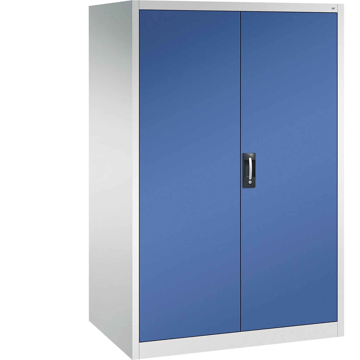 Workshop double door cupboard, HxWxD 1950 x 1200 x 800 mm, light grey / gentian blue.