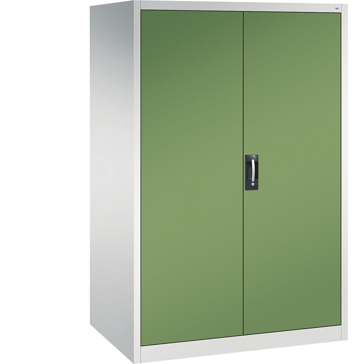 Workshop double door cupboard, HxWxD 1950 x 1200 x 800 mm, light grey / reseda green.