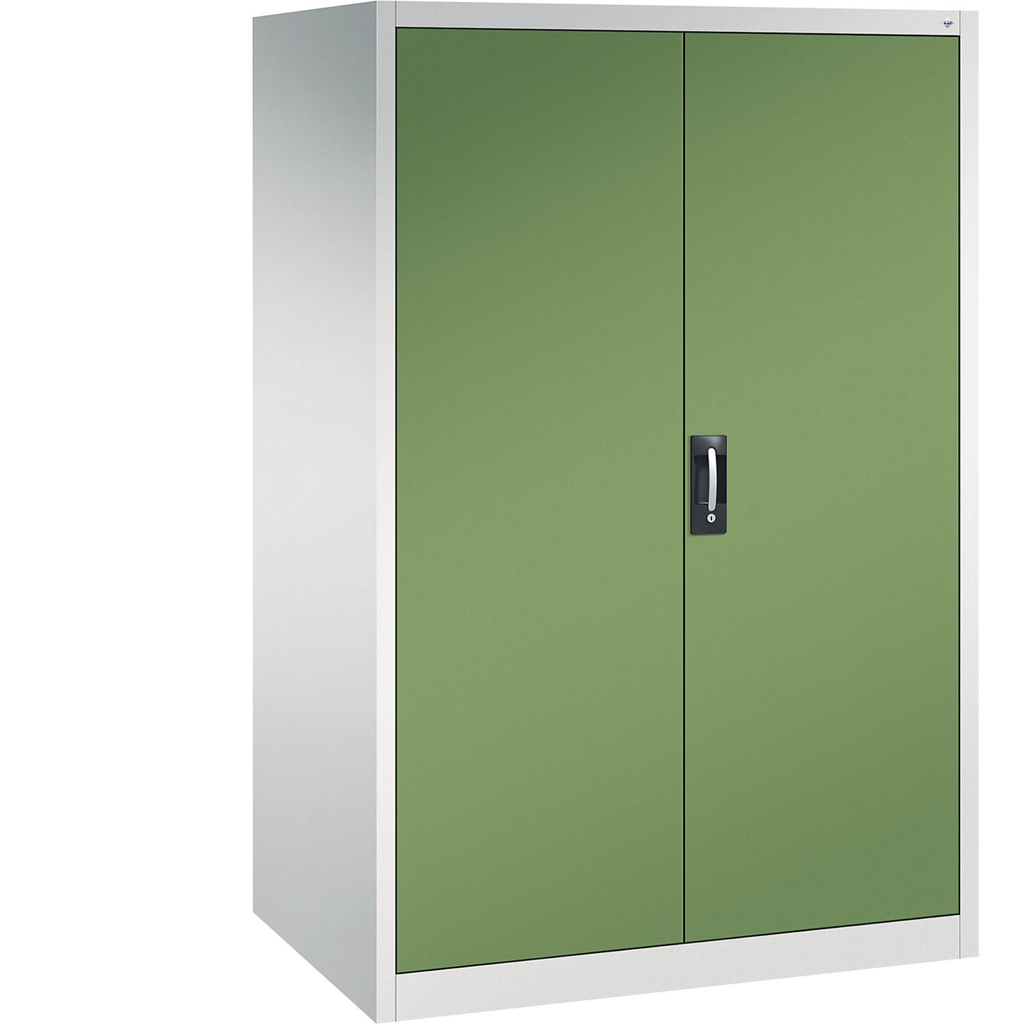 Workshop double door cupboard, HxWxD 1950 x 1200 x 800 mm, light grey / reseda green.