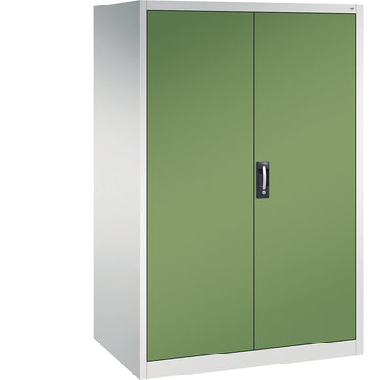 Workshop double door cupboard, HxWxD 1950 x 1200 x 800 mm, light grey / reseda green.