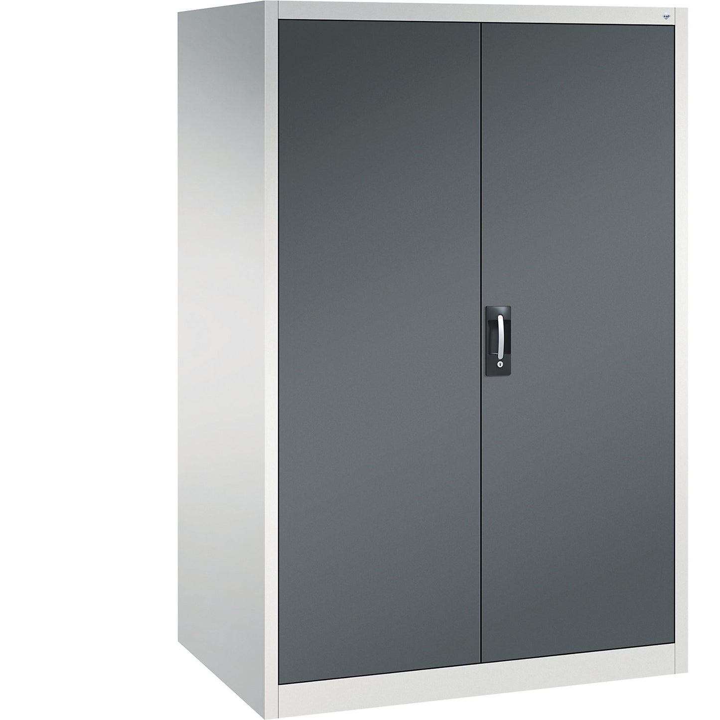 Workshop double door cupboard, HxWxD 1950 x 1200 x 800 mm, light grey / charcoal.