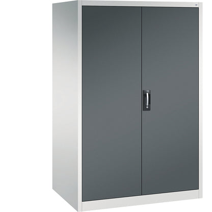Workshop double door cupboard, HxWxD 1950 x 1200 x 800 mm, light grey / charcoal.