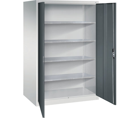 Workshop double door cupboard, HxWxD 1950 x 1200 x 800 mm, light grey / charcoal.
