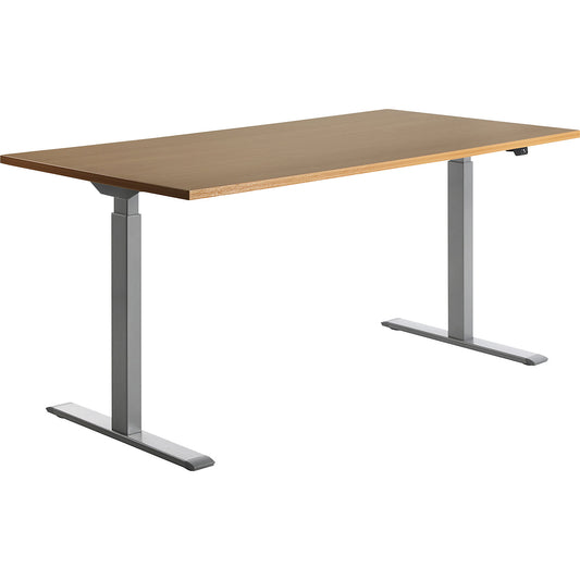 Desk, electric height adjustment, straight, WxD 1600 x 800 mm, beech/grey.