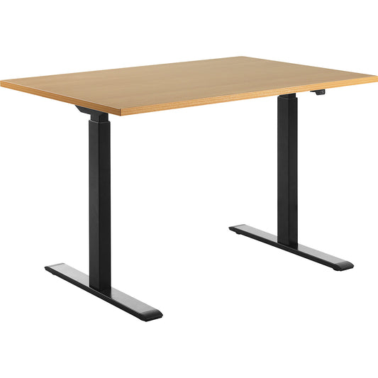 Desk, electric height adjustment, straight, WxD 1200 x 800 mm, beech/black.