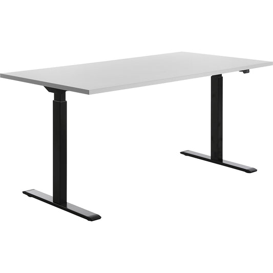 Desk, electric height adjustment, straight, WxD 1600 x 800 mm, light grey/black.