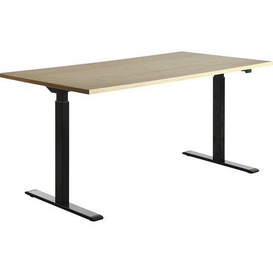 Desk, electric height adjustment, straight, WxD 1600 x 800 mm, maple/black.