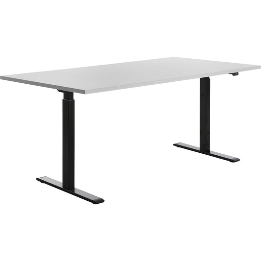 Desk, electric height adjustment, straight, WxD 1800 x 800 mm, light grey/black.
