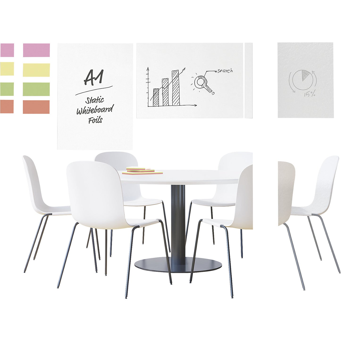 Static Whiteboard Foils, A1, pack of 5, white.
