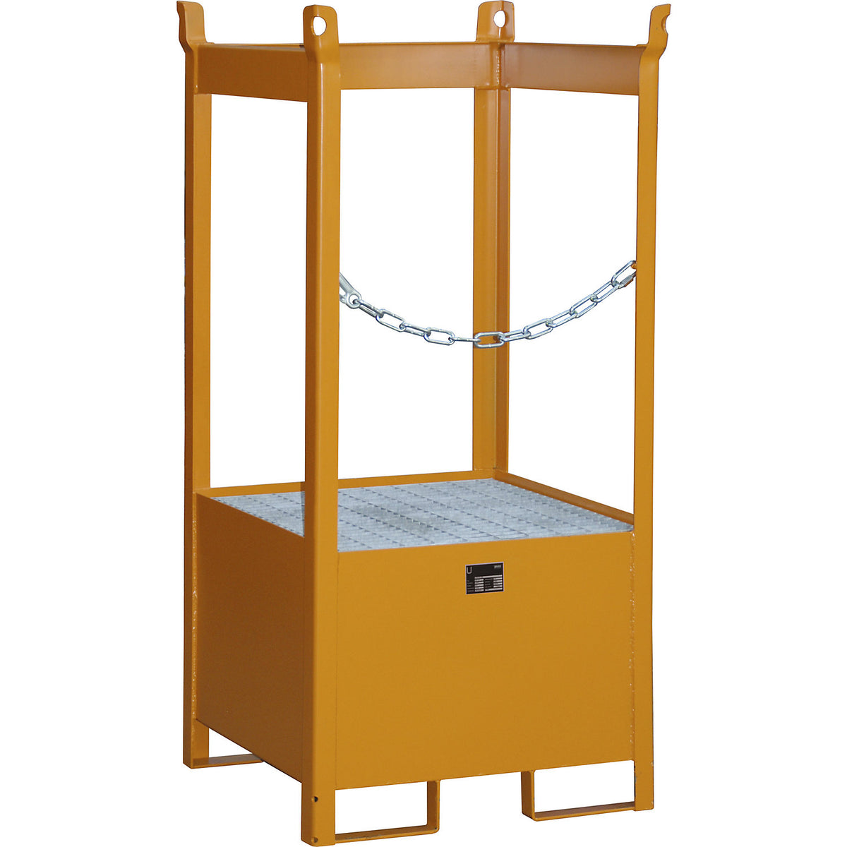 Storage and transport pallet with sump tray, open on all sides, stackable, for 1 drum, painted.