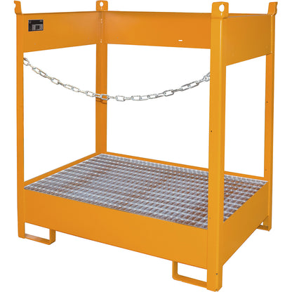 Storage and transport pallet with sump tray, open on all sides, stackable, for 2 drums, painted.