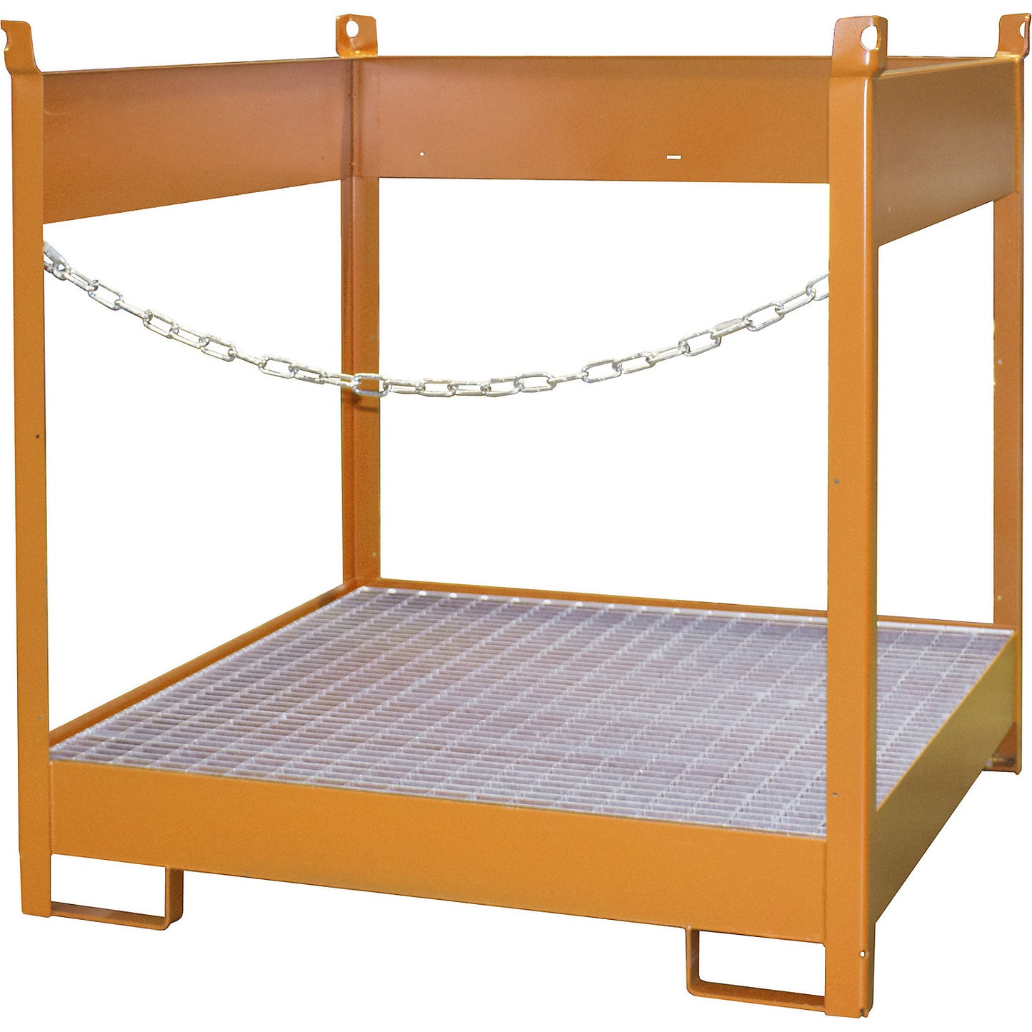 Storage and transport pallet with sump tray, open on all sides, stackable, for 4 drums, painted.