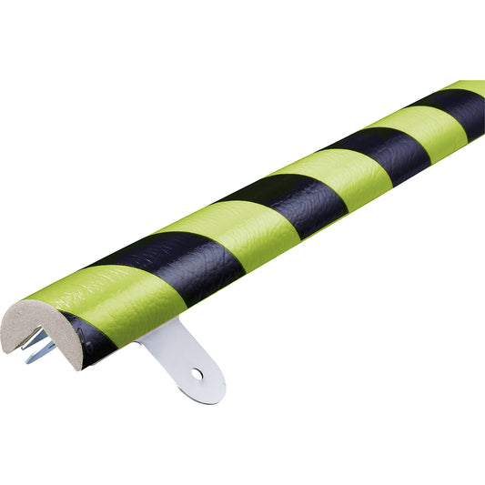 Knuffi® corner protection with mounting rail, type A, 1 m piece, black / fluorescent.