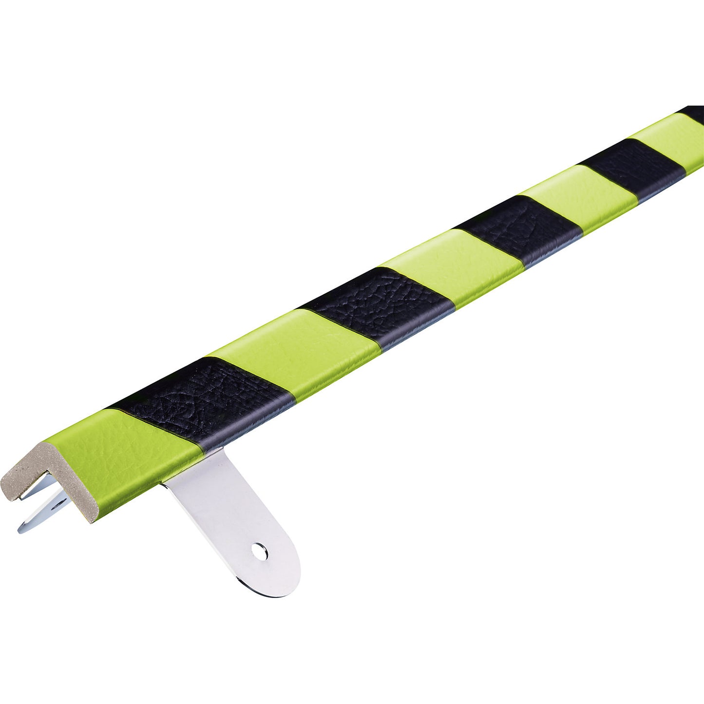 Knuffi® corner protection with mounting rail, type E, 1 m piece, black / fluorescent.