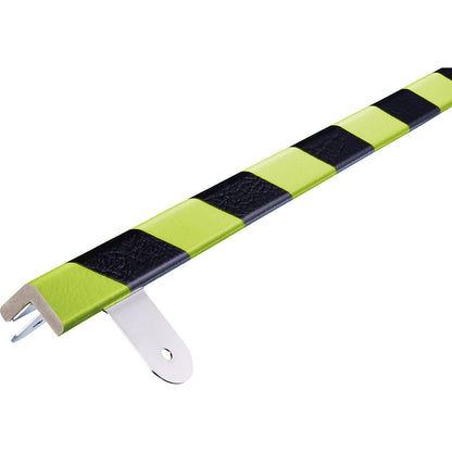 Knuffi® corner protection with mounting rail, type E, 1 m piece, black / fluorescent.