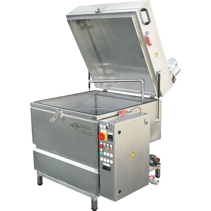 Parts washer, made of stainless steel, with high pressure spray system.