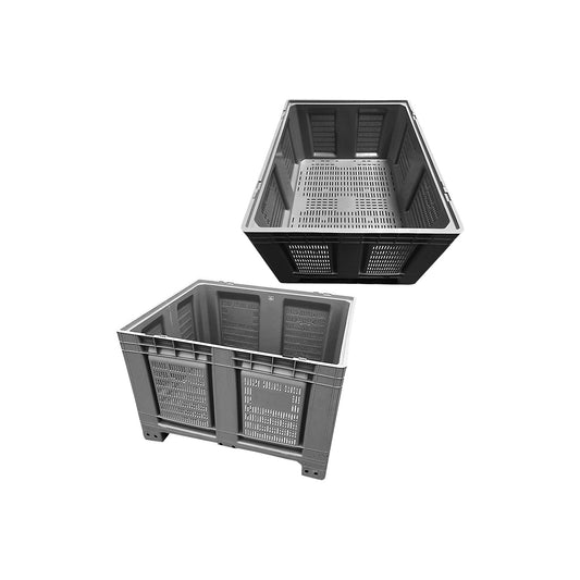 Pallet container, made of HDPE, LxWxH 1200 x 1000 x 790 mm, 4 feet, slotted, grey.