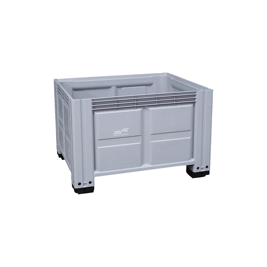 Pallet container, made of HDPE, LxWxH 1200 x 1000 x 790 mm, 4 feet, closed, grey.