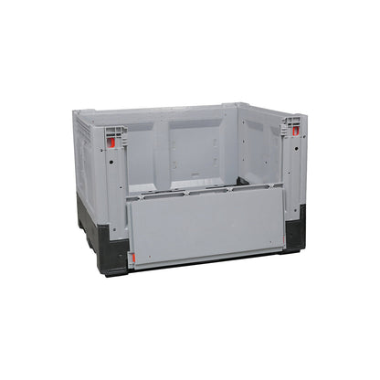 Pallet container, folding, LxWxH 1200 x 1000 x 800 mm, 3 runners, closed, grey/black.