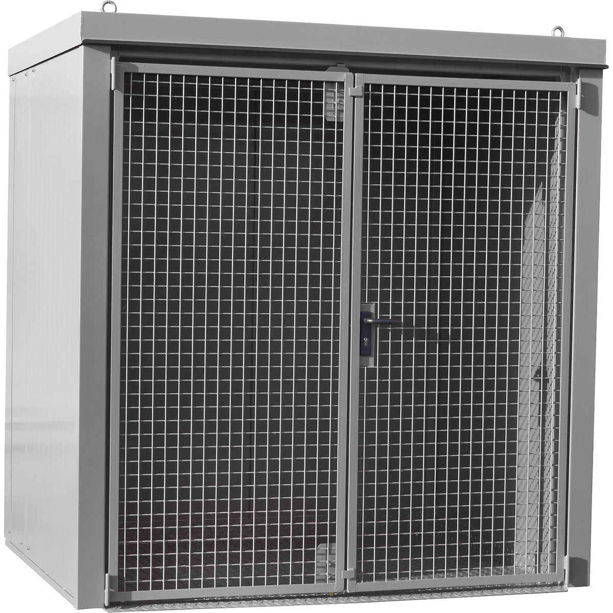 Gas cylinder container, fire resistant, for 35 cylinders with Ø 230 mm, grey.