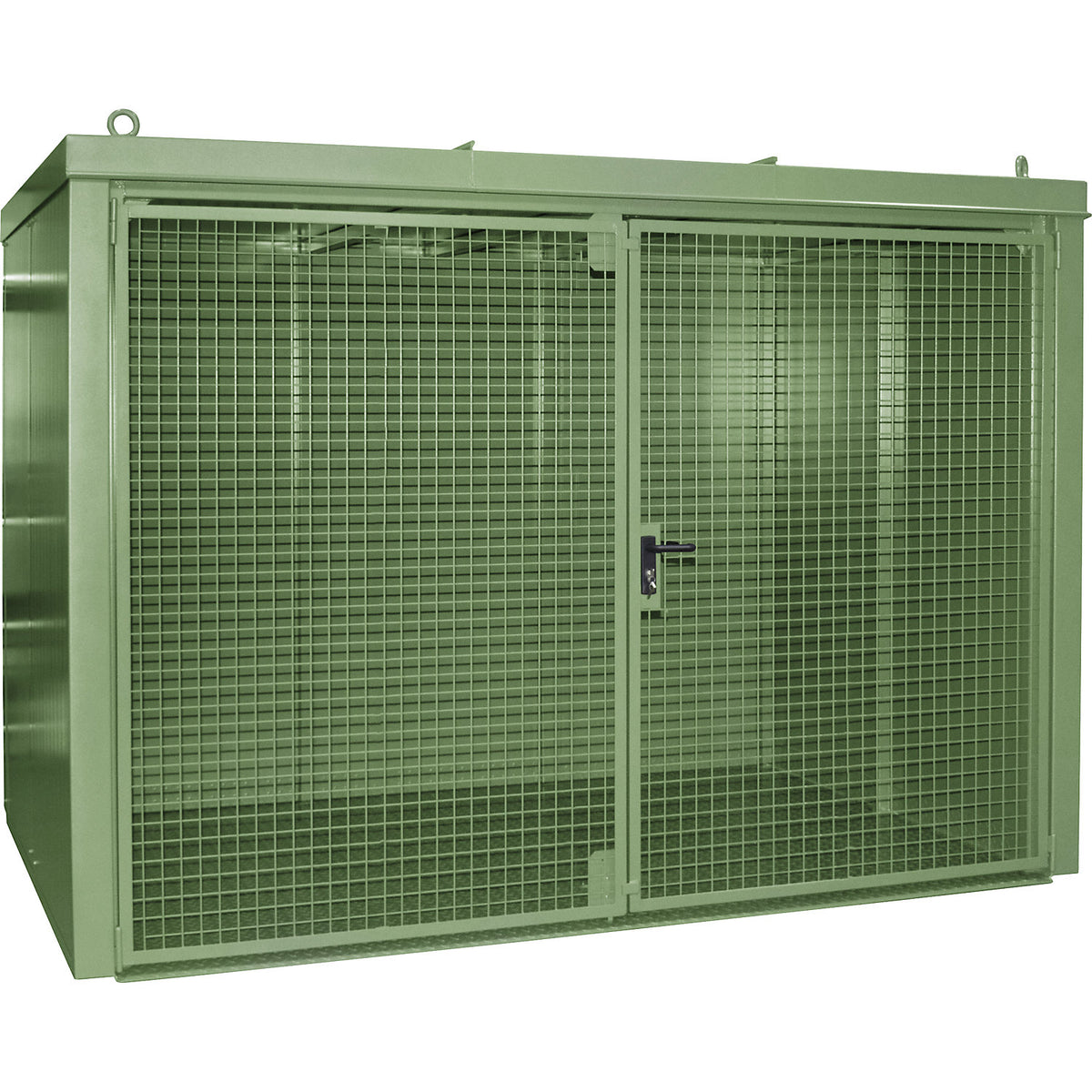 Gas cylinder container, fire resistant, for 96 cylinders with Ø 230 mm, green.