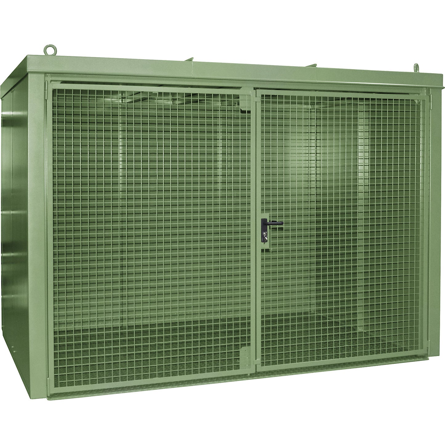 Gas cylinder container, fire resistant, for 96 cylinders with Ø 230 mm, green.