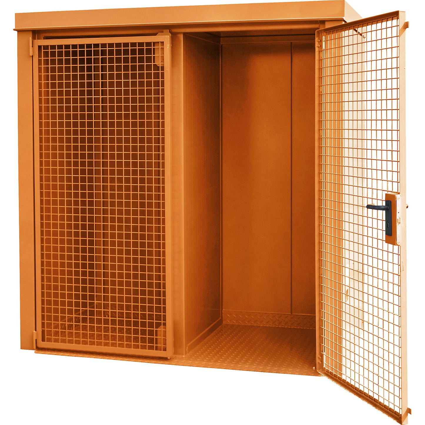 Gas cylinder container with divider, fire resistant, for 28 cylinders with Ø 230 mm, orange.