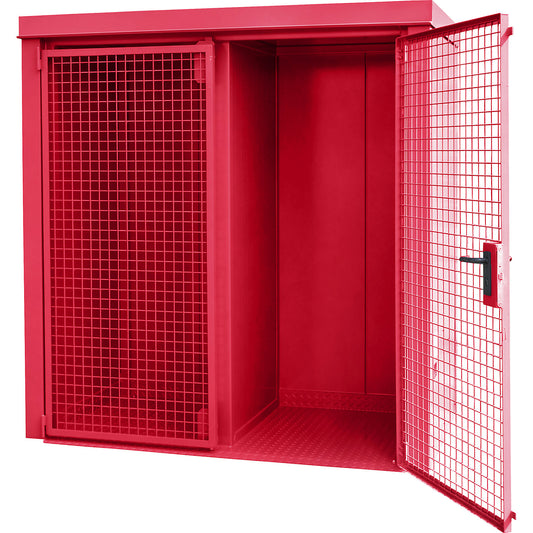 Gas cylinder container with divider, fire resistant, for 28 cylinders with Ø 230 mm, red.