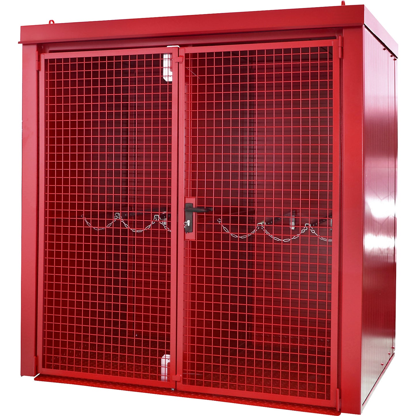 Gas cylinder container with divider, fire resistant, for 35 cylinders with Ø 230 mm, red.