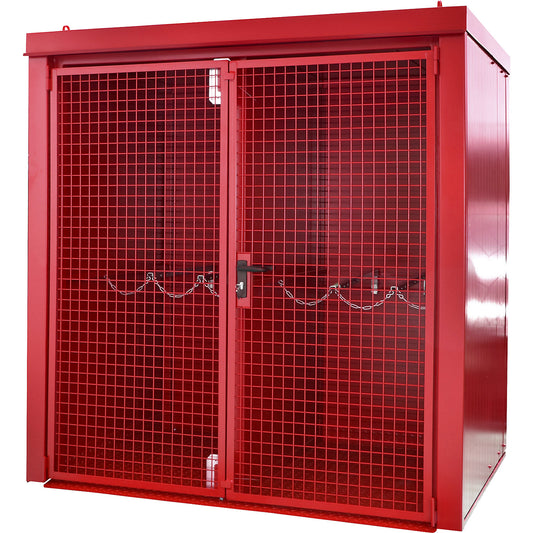 Gas cylinder container with divider, fire resistant, for 35 cylinders with Ø 230 mm, red.