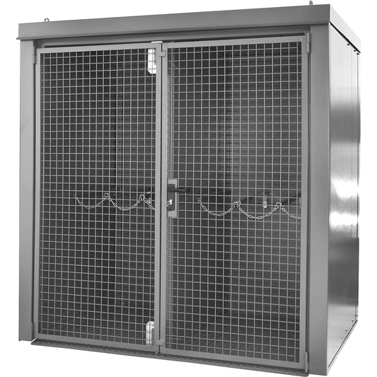 Gas cylinder container with divider, fire resistant, for 35 cylinders with Ø 230 mm, grey.