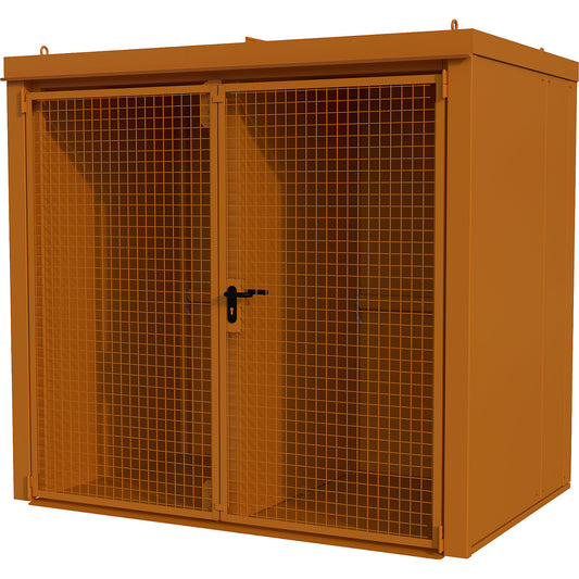 Gas cylinder container with divider, fire resistant, for 45 cylinders with Ø 230 mm, orange.