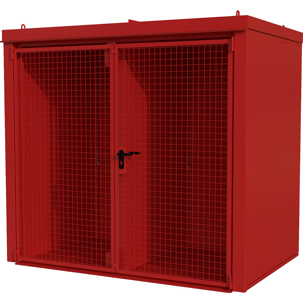 Gas cylinder container with divider, fire resistant, for 45 cylinders with Ø 230 mm, red.