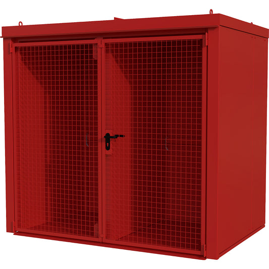 Gas cylinder container with divider, fire resistant, for 45 cylinders with Ø 230 mm, red.