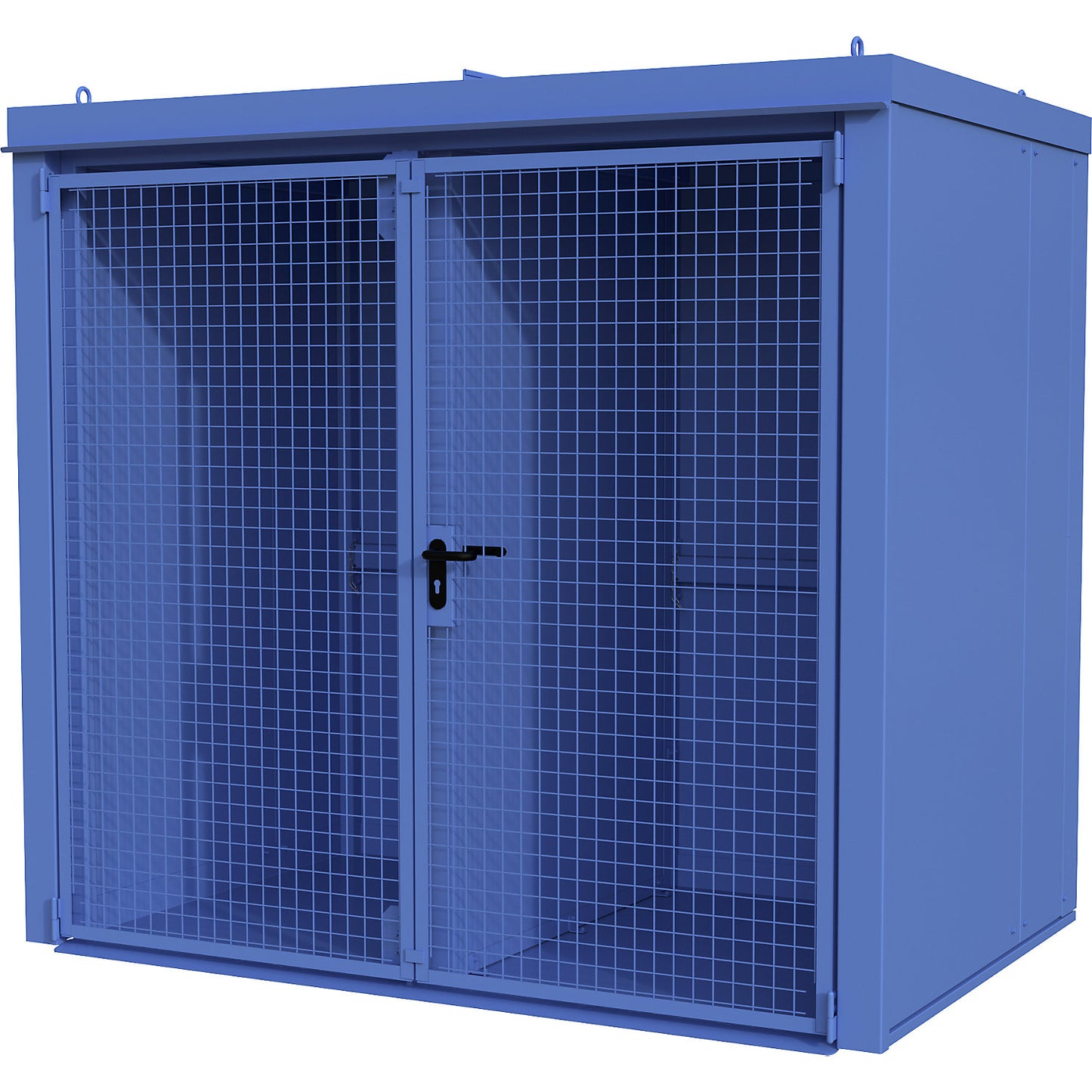 Gas cylinder container with divider, fire resistant, for 45 cylinders with Ø 230 mm, blue.