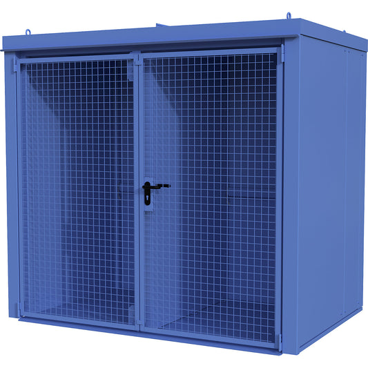 Gas cylinder container with divider, fire resistant, for 45 cylinders with Ø 230 mm, blue.