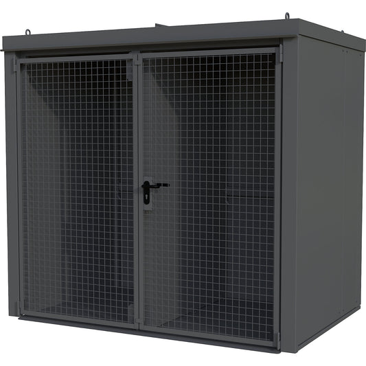 Gas cylinder container with divider, fire resistant, for 45 cylinders with Ø 230 mm, grey.