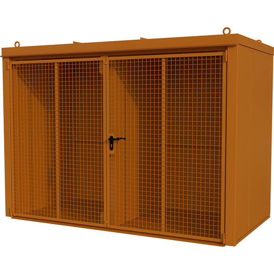 Gas cylinder container with divider, fire resistant, for 60 cylinders with Ø 230 mm, orange.