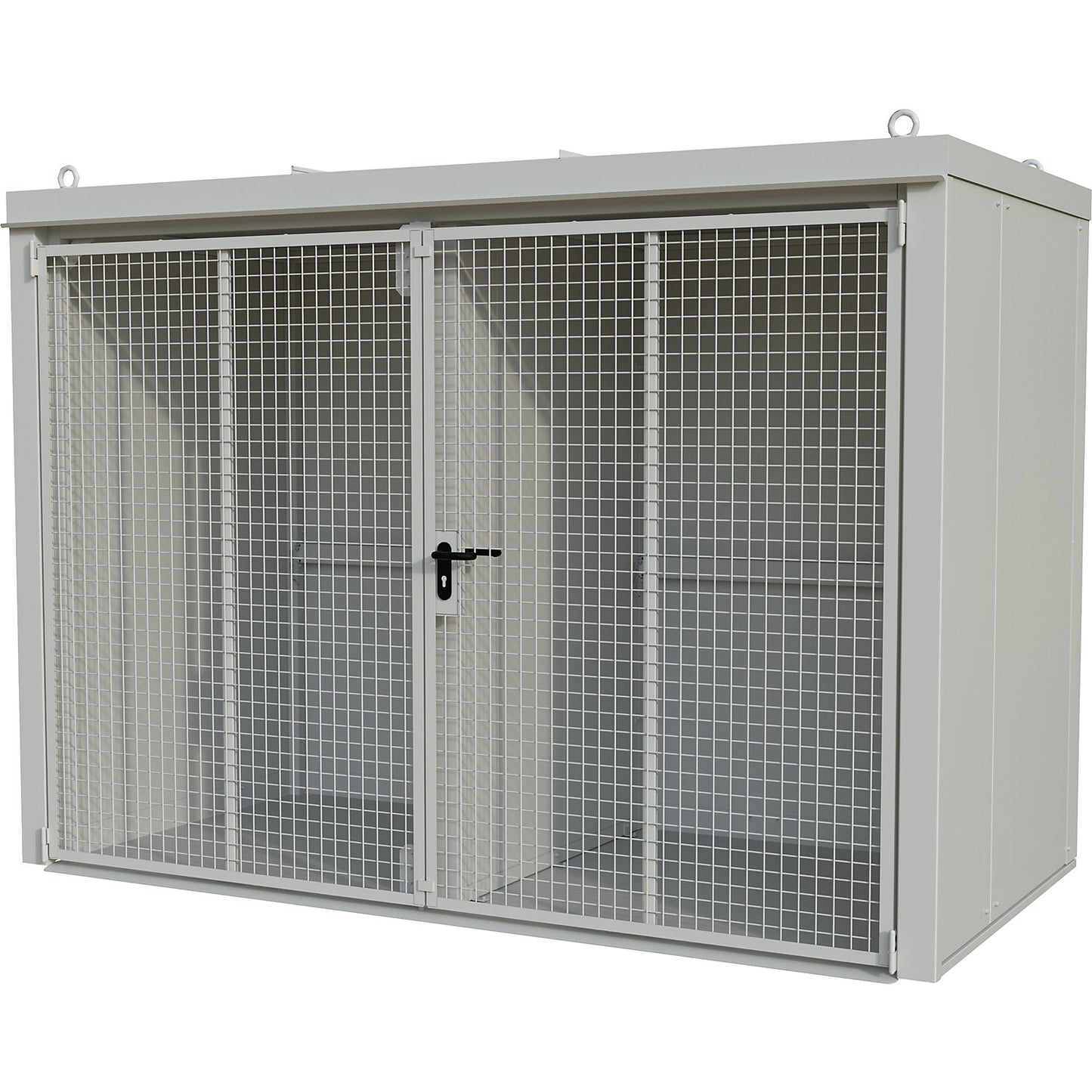 Gas cylinder container with divider, fire resistant, for 60 cylinders with Ø 230 mm, white.