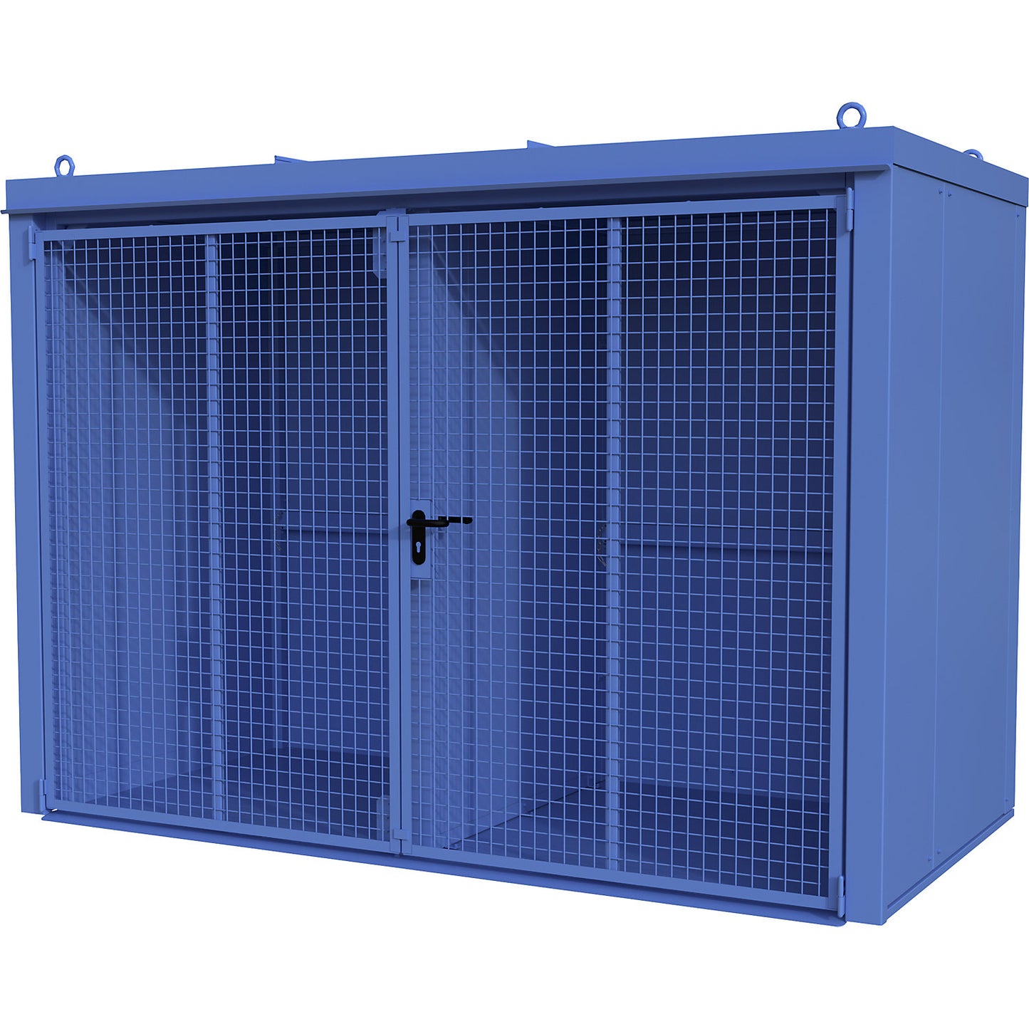 Gas cylinder container with divider, fire resistant, for 60 cylinders with Ø 230 mm, blue.