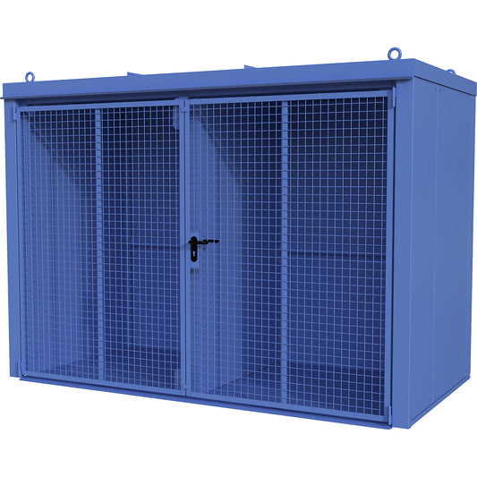 Gas cylinder container with divider, fire resistant, for 60 cylinders with Ø 230 mm, blue.