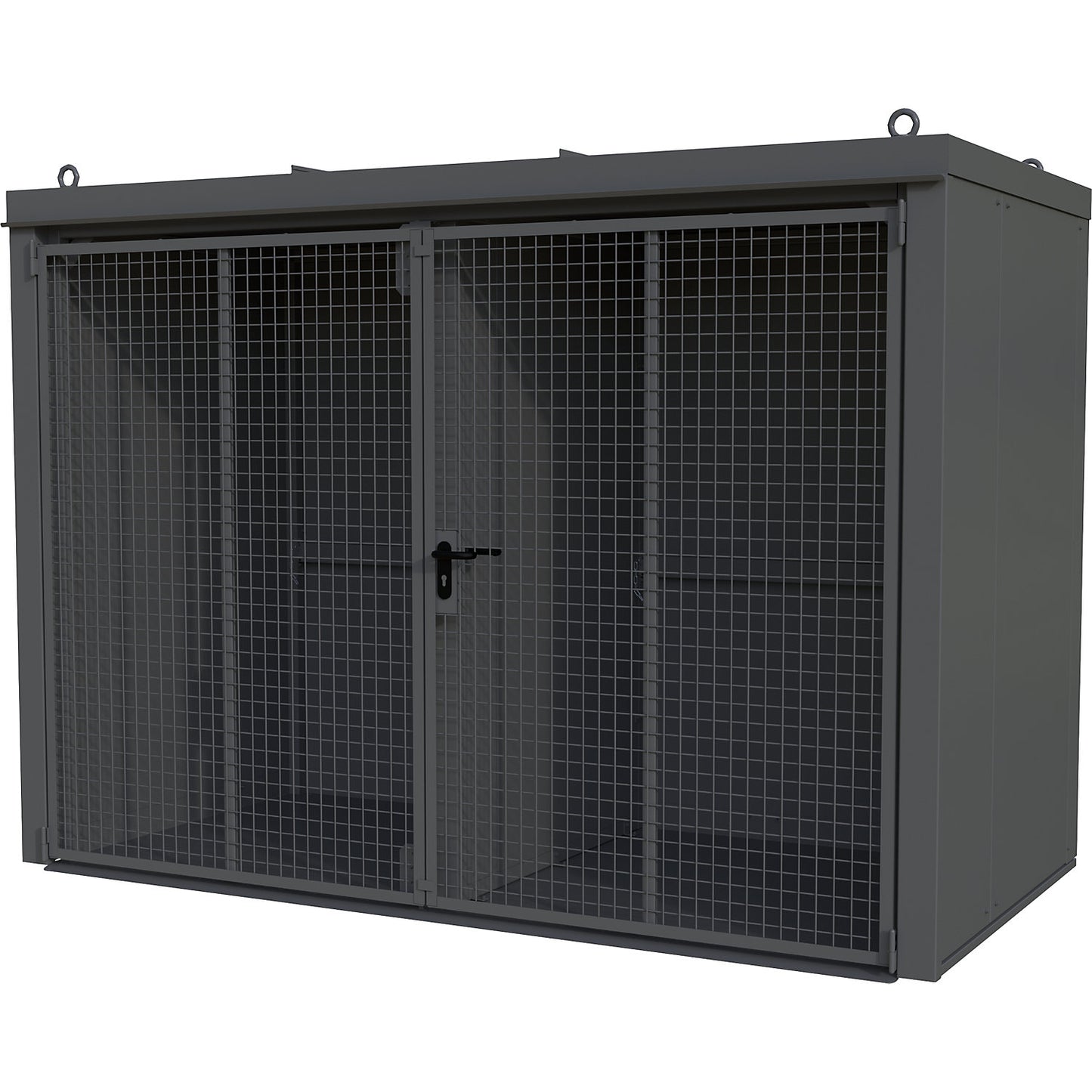 Gas cylinder container with divider, fire resistant, for 60 cylinders with Ø 230 mm, grey.